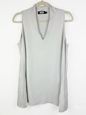 Sympli White Deep V-Neck Sleeveless Tunic Top Size 12 Made in Canada